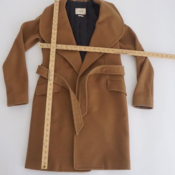 Aritzia Wilfred Brown 70% Wool 10% Cashmere Belted Trench Peacoat Coat Small - Picture 3 of 16